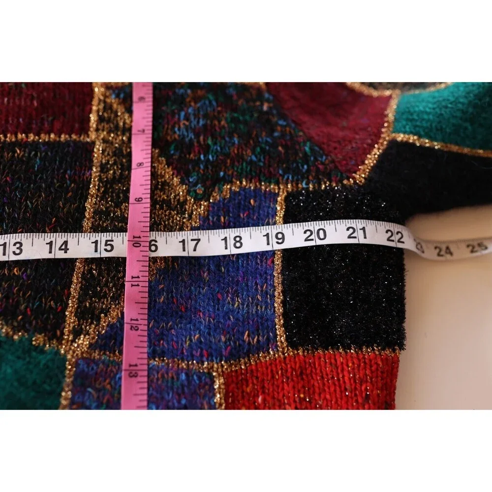 Vintage 80s Deadstock Career Fashion Color Block Mohair Metallic Funky Cardigan